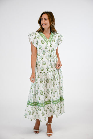 Blue and green floral maxi dress