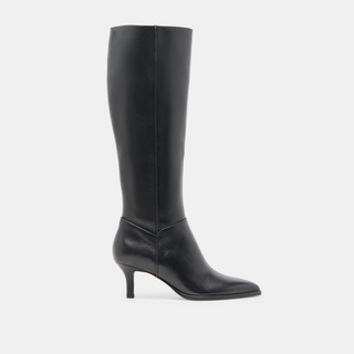 Knee High Kitten Heel Black Suede Boot