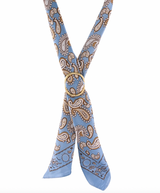 Printed Scarf Adjustment Ring Necklace in Blue/Ivory