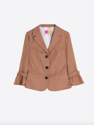 Ruffle Sleeve Jacket in Beige Tweed