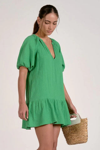 V-Neck Mini Dress in Green