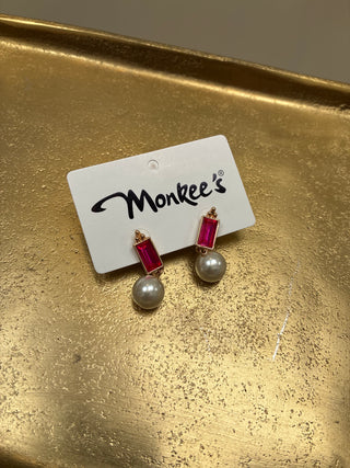 hot pink and pearl drop earrings