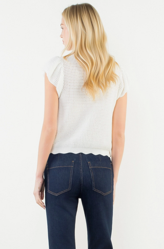 Scallop Detail Knit Top in White