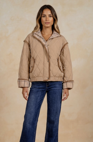 Plaid Collar Jacket in Tan