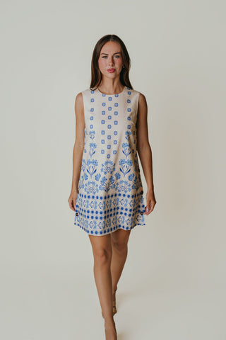 Blue floral mini shift dress