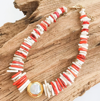 The Sariah Necklace in Orange/White