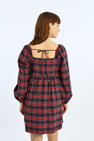 Plaid Mini Dress in Navy/Red