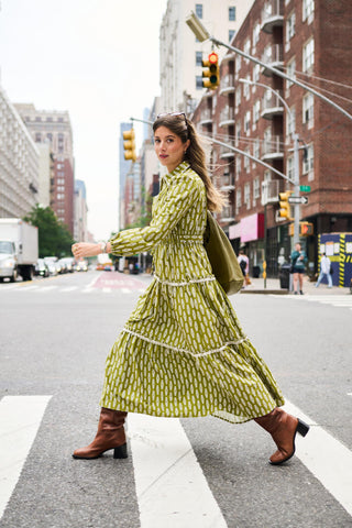 Banyan Long Sleeve Dress in Green Leaf