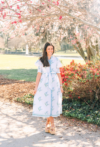 Blue floral midi dress