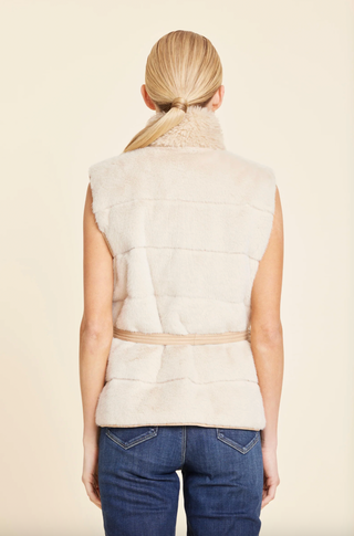 Faux Fur Shearling Trim Vest in Beige Multi