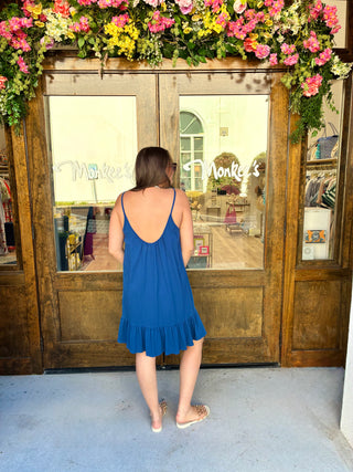 Shirred Cami Ruffle Dress in Naval