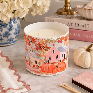 Pumpkin Lane | Fall Hand Illustrated Soy Candle| Double Wick