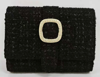 Janie Black Tweed with Rhinestone Buckle Clutch