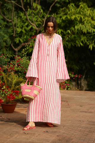 Doha Caftan in Pink Stripe