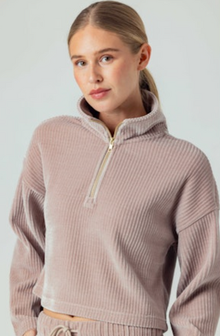Ribbed Quarter Zip Pullover in Blush