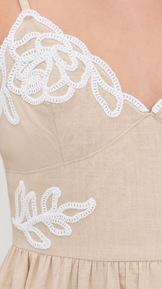 Spaghetti Strap Embo Artwork Midi Dress in Taupe