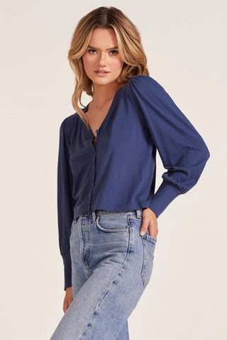 Puff Sleeve Cardigan in Pacific Blue