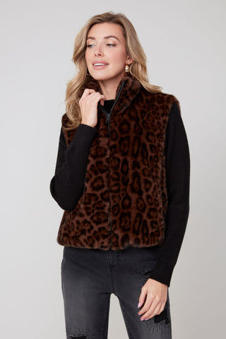 Leopard Print Fluffy Zip Vest