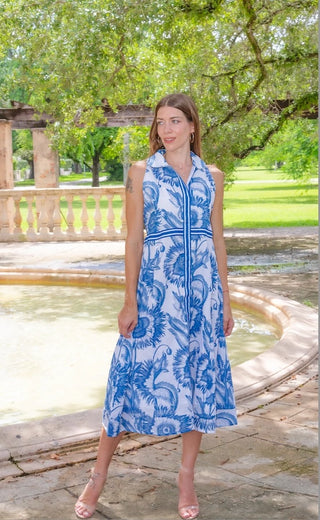 Windsor Midi Dress in Sunflower Blue