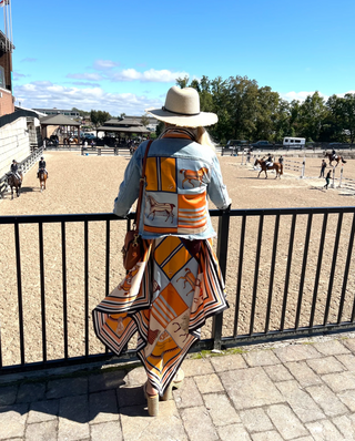 Light Denim Jacket in Light Blue with Orange Horse