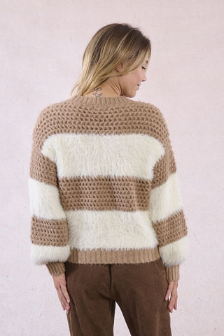 Striped Knitted Sweater in Off White/Beige
