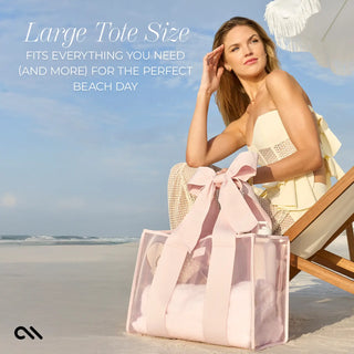 Bow Beach Tote with Phone Pouch in Ballet Pink