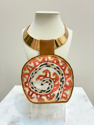 Orijinal Embroidered Kilim Pendant Necklace Cream/Terra