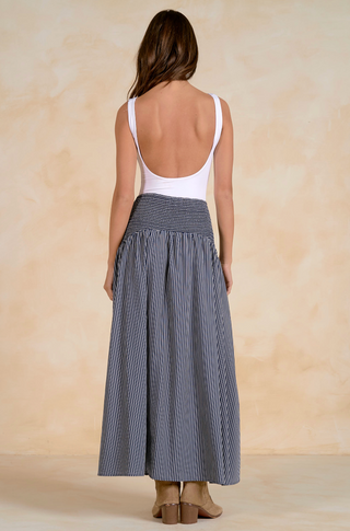 Blue Stripe Drop Waist Maxi Skirt