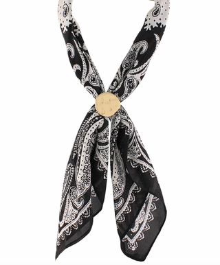Printed Scarf Adjustment Round Ring Necklace Black