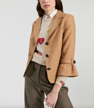 Ruffle Sleeve Jacket in Beige Tweed