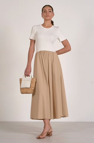 Riley Dress in White/Tan