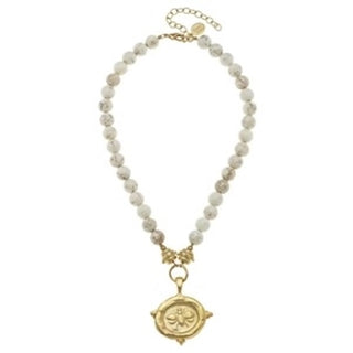 Bee Intaglia Stone Necklace in White Turquoise