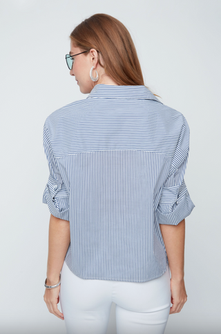 Woven Stripe Button Down Top in Indigo Combo