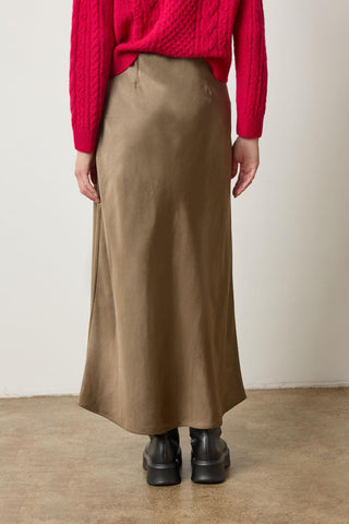 Satin Bias Maxi Skirt in Parsley