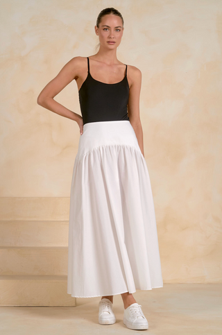 Drop Waist Maxi Skirt in White
