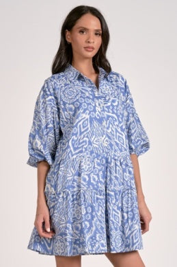 3/4 Sleeve Collared Dress in Blue Acorn