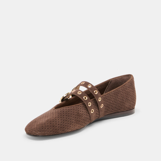 Baylee Grommet in Dark Brown Perforated Suede