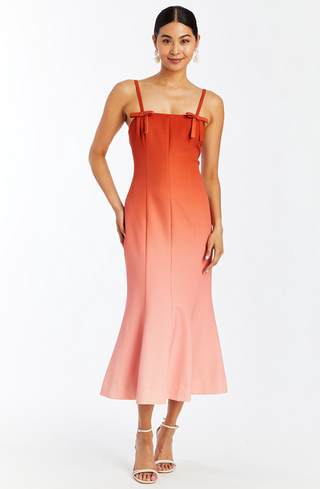 Calista Midi Dress in Coral Ombre
