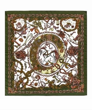 Horse & Chain Print Silky Bandana Scarf Olive