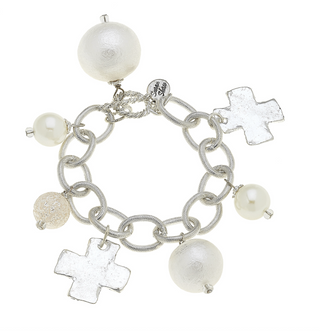 Cross and Cotton Pearl Bracelet