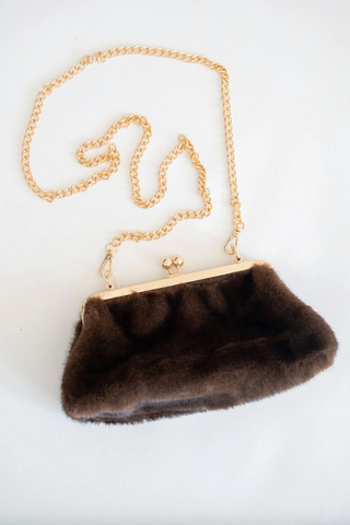 Sarah Faux Fur Clutch in Brown