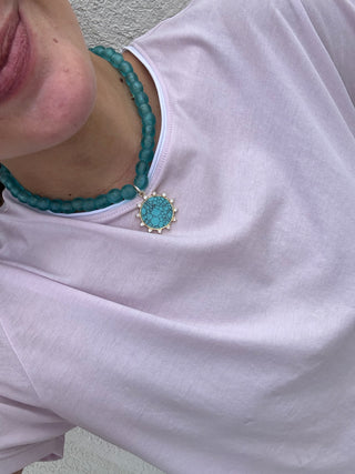 Gemstone Sun on 16" Glass Necklace