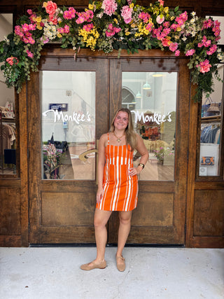 Lauryn Dress in Bright Orange Stripe