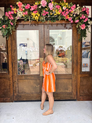 Lauryn Dress in Bright Orange Stripe