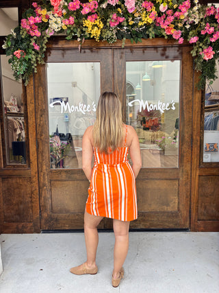Lauryn Dress in Bright Orange Stripe