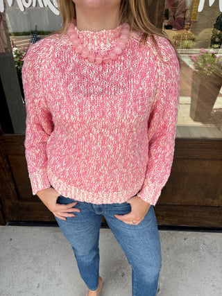 Chunky Twist Raglan Crew in Pink