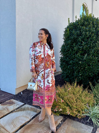 Fall Floral Midi Dress with Buttons