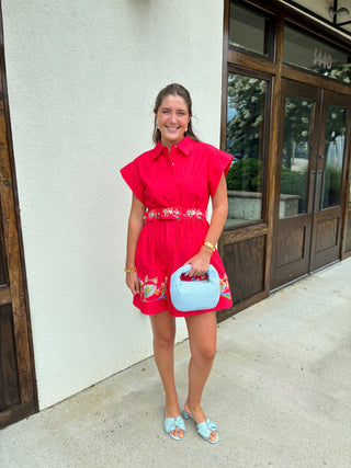 Bright red collared mini dress 