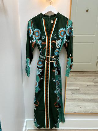 Long Sleeved Button Down Maxi Dress in Dark Green