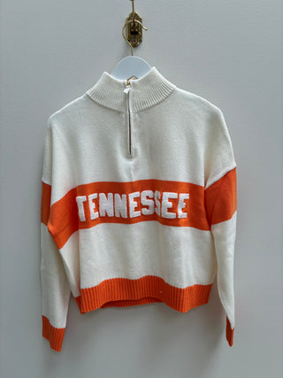 Quarter zip Tennessee orange and white sweater